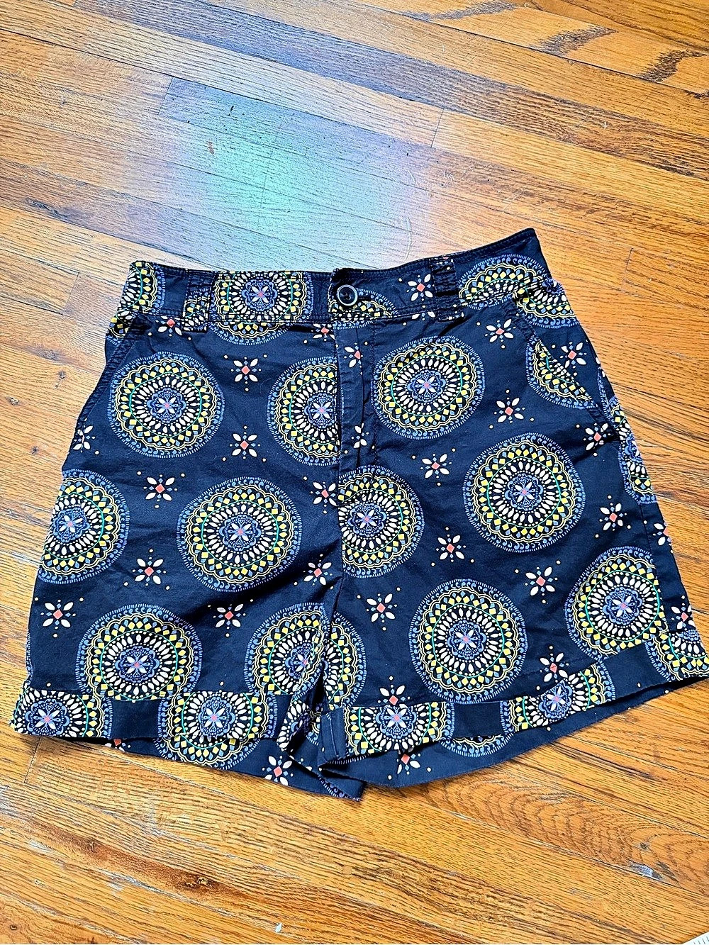 Maeve Geometric High Waist Shorts in Blue & Yellow Size US 2